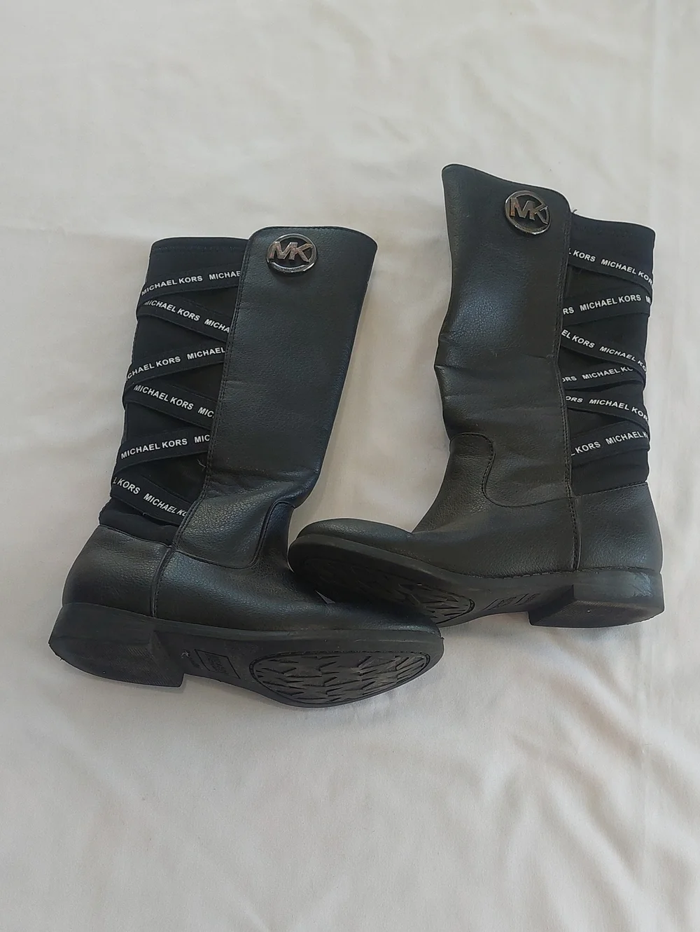 Michael Kors Black Leather Mid-Calf Logo Boots.Size 13